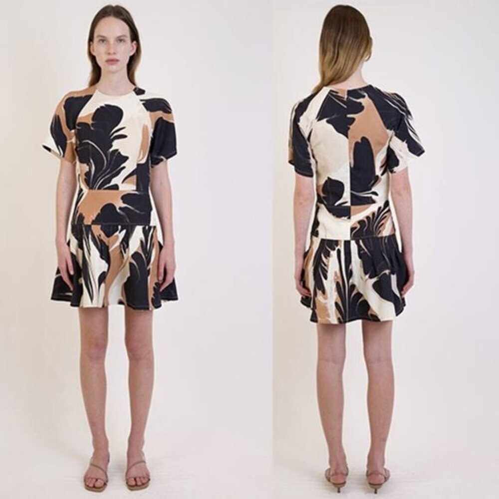 NWT Simkhai Covey Linen Pleated Skirt Side Pocket Mini Dress Multi Color Size: 2